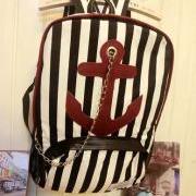 Anchor Navy Large Striped Backpack with Chain