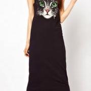 Black Sleevless Cat Long Dress