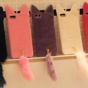Cute Kitty with Tail Soft Plush Case For iPhone 4 & iPhone 5