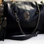 Cross-Body Black Rivet Skull Tassel Handbag