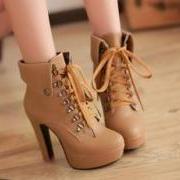 Hot Tan 4.7in Platform High Heel Ankle Boots