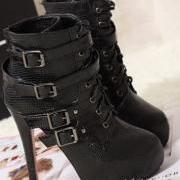 Sexy Vintage Style Buckle Ultra High Heel Faux Leather Platform Boots