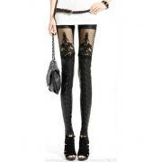 Sexy & Very Fashionable Embroidered Faux Leather Leggings With Lacing