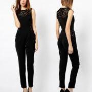 Elegant and Trendy Black Sleeveless Jumpsuit with Lace