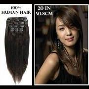 20 inches (50.8 cm) 7 Piece High Quality Remy Clip In 100% Real Human Hair Extensions Chocolate Brown