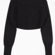 FREE SHIP Black Long Sleeved Crop Top Sweater