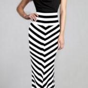 FREE SHIP ❤ Vintage Inspired High Waisted Black & White Striped Pencil Maxi Skirt
