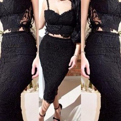Elegant Black or White Two Piece Lace Dress Set
