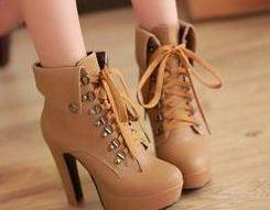 tan high heel ankle booties