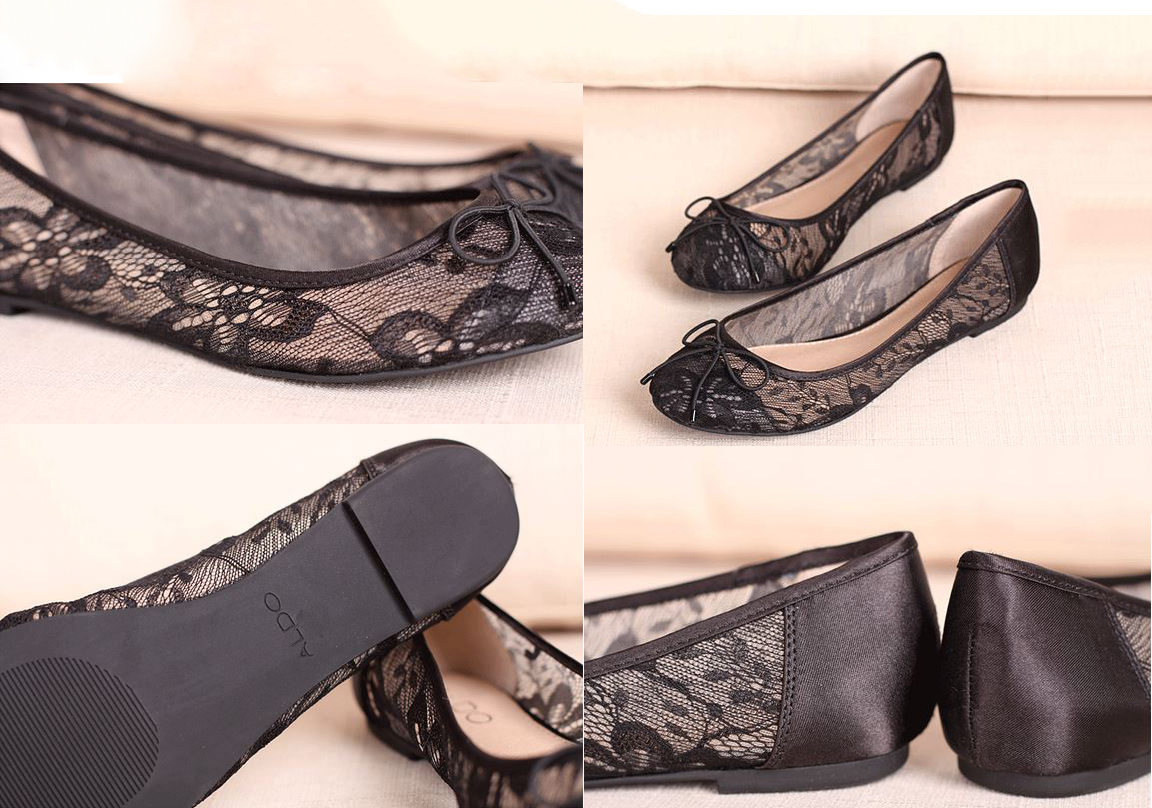 Classy Black Breathable Lace Flats With Small Bow on Luulla