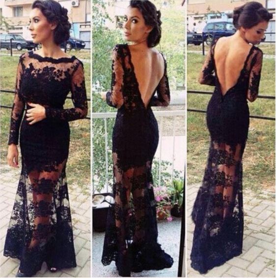 Black lace hot sale backless dress