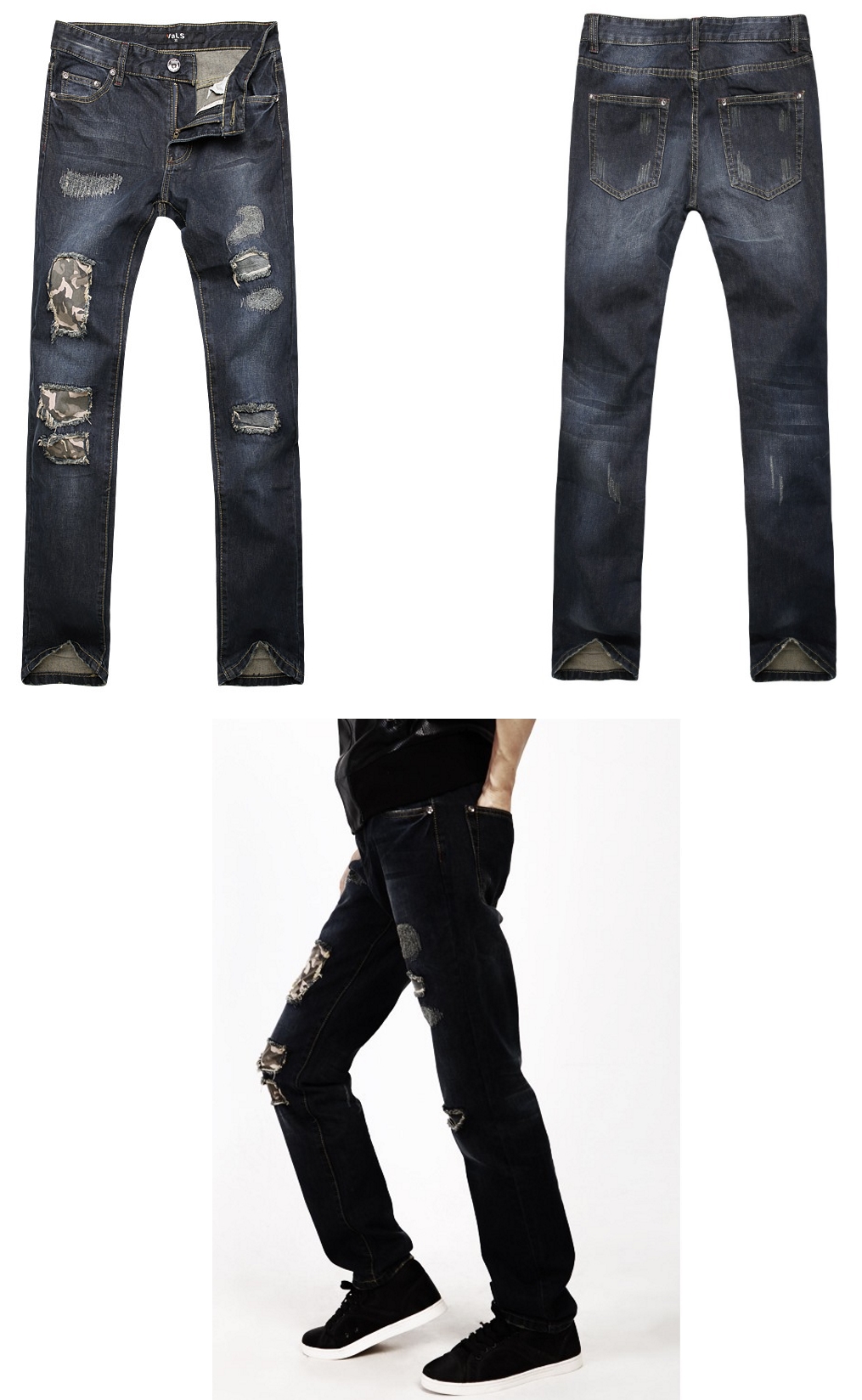 Patched Distressed Straight-Leg Jeans on Luulla