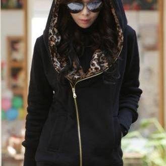 Black Leopard Jacket Hoodie S, M or L