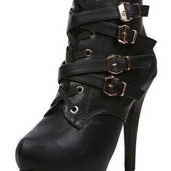 Luxurious Black Multi Belt Strap High Heel Boots on Luulla