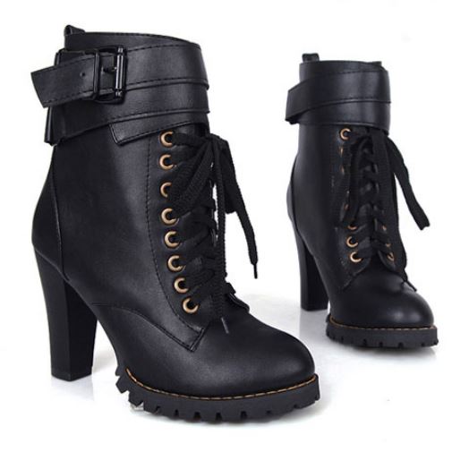 Stylish Thick High Heeled Black Ankle Boots on Luulla