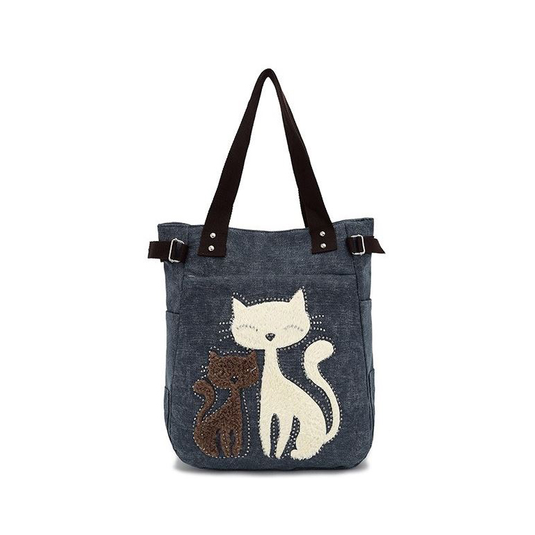 Adorable Blue Cat Canvas Shoulder Bag/tote on Luulla